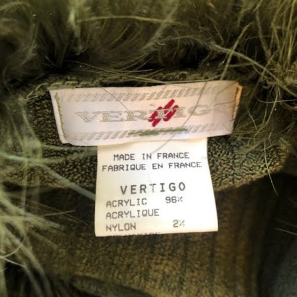 Y2K VERTIGO PARIS Olive Feather Collar & Cuff Sweater Rib Knit SZ M - Picture 3 of 3